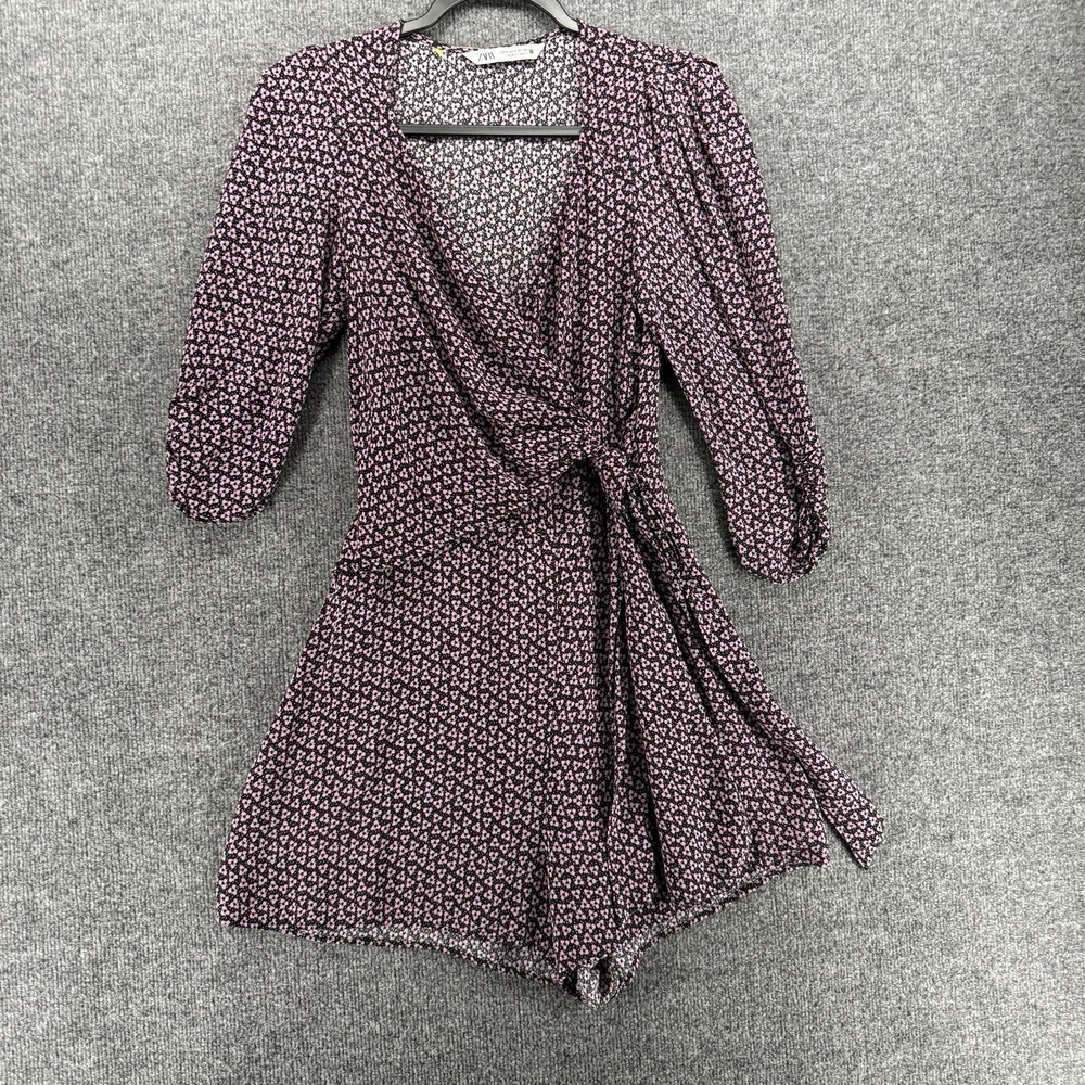 Zara Romper Womens S Purple Floral Wrap V-Neck Coquette Boho Cottage Feminine